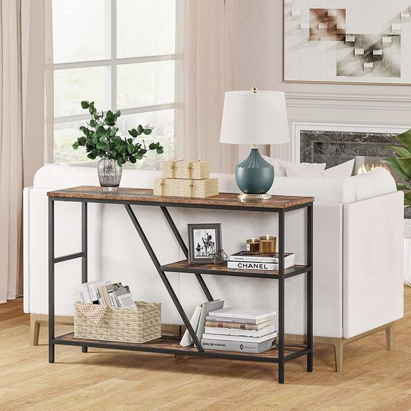 Console Sofa Table Entrance Entryway Hallway Plant Display Stand Shelf Living Room Furniture Brown Veneer 3 Tiers 