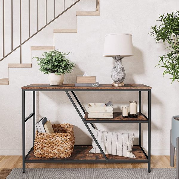 Console Sofa Table Entrance Entryway Hallway Plant Display Stand Shelf Living Room Furniture Brown Veneer 3 Tiers 