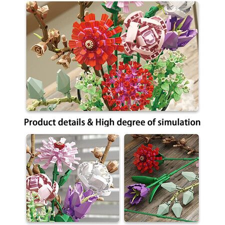 Artificial Flower Bouquet Building Kits , CA Bunch of Red Flowers for Adults, Teens (1237pcs),