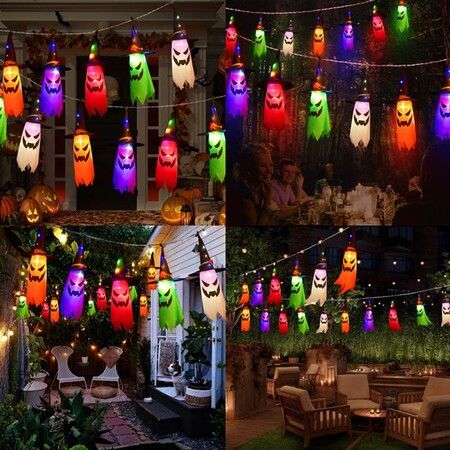 Halloween Flying Witch Hats Lights String Wizard Hat With Colorful Waterproof Led Lights For Halloween Party Decoration