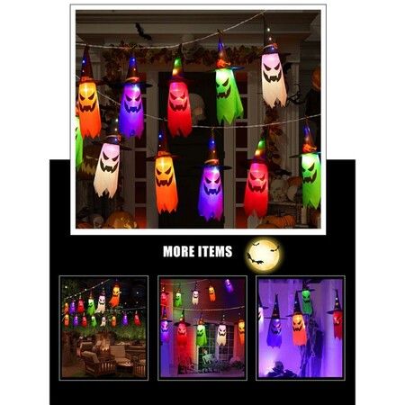 Halloween Flying Witch Hats Lights String Wizard Hat With Colorful Waterproof Led Lights For Halloween Party Decoration