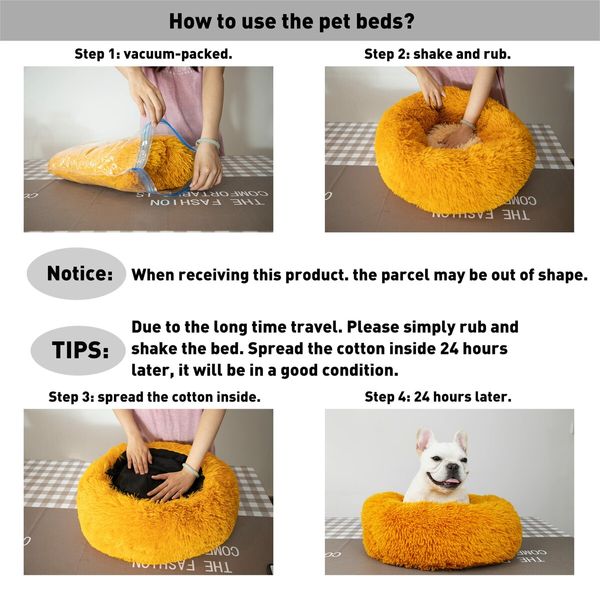 50cm Calming Donut Dog Bed Anti Anxiety Round Fluffy Plush Machine Washable Cuddler Pet Bed Col.Orange