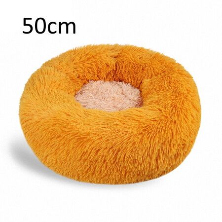 50cm Calming Donut Dog Bed Anti Anxiety Round Fluffy Plush Machine Washable Cuddler Pet Bed Col.Orange