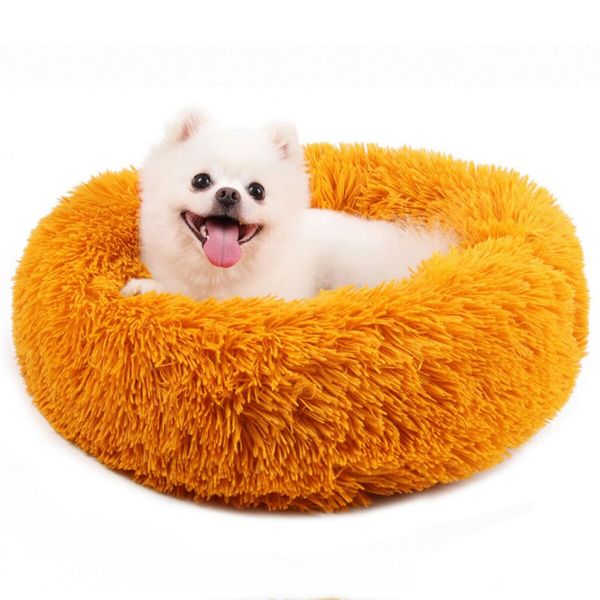 50cm Calming Donut Dog Bed Anti Anxiety Round Fluffy Plush Machine Washable Cuddler Pet Bed Col.Orange