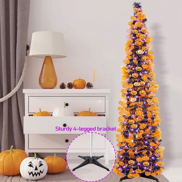 1.5m Tinsel Halloween Tree Sequins Party Indoor Outdoor Green Spider