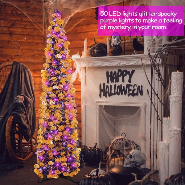 1.5m Tinsel Halloween Tree Sequins Party Indoor Outdoor Green Spider