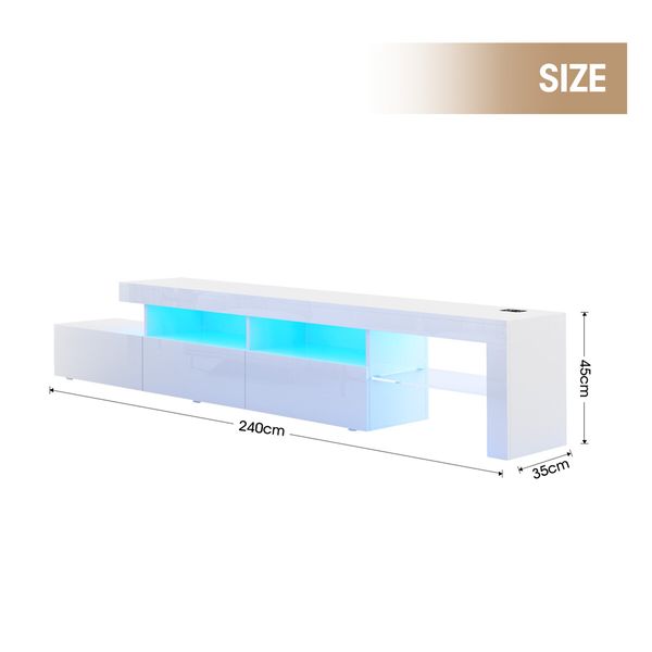 Luxsuite Smart TV Unit Stand White Entertainment Centre LED Storage Cabinet Console Table Bench Shelf Rack 3 Drawers Full High Gloss Finish Human Induction