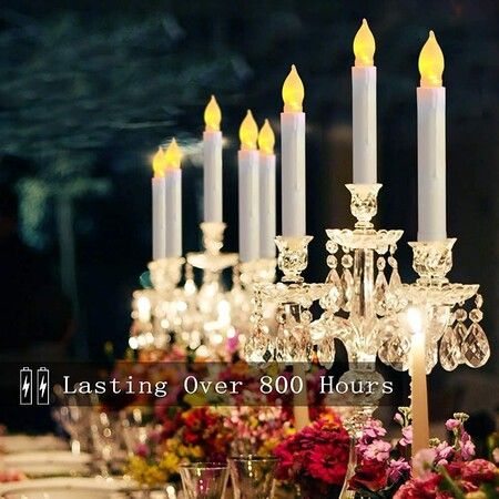 12PCS Battery Operated LED Taper Candles Light, Flameless Taper Candles with Flickering Warm White Light