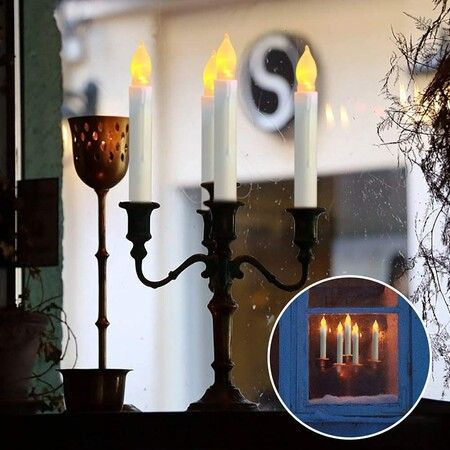 12PCS Battery Operated LED Taper Candles Light, Flameless Taper Candles with Flickering Warm White Light