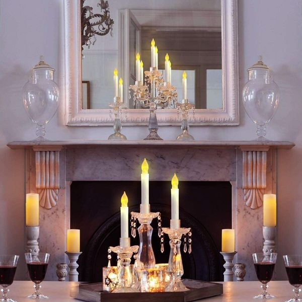12PCS Battery Operated LED Taper Candles Light, Flameless Taper Candles with Flickering Warm White Light