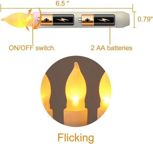 12PCS Battery Operated LED Taper Candles Light, Flameless Taper Candles with Flickering Warm White Light