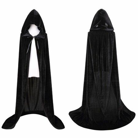 Unisex Full Length Velvet Hooded Cape Halloween Christmas Cloak Vampire Witch Cosplay Costume for Adult Men and Women Size L(150cm)