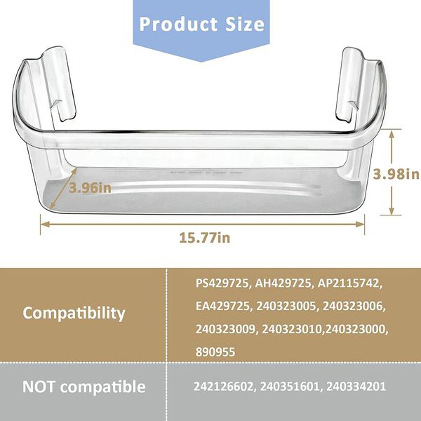 240323002 Refrigerator Door Bin Shelf Compatible with Frigidaire or Electrolux,2 Pack Bottom 2 Shelves on Refrigerator Side,Clear,Double Unit,Replaces PS429725,AP2115742