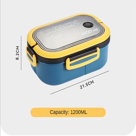 Portable Hermetic Lunch Box 2 Layer Grid Children Student Bento Box with Fork Spoon Leakproof Microwavable Prevent Odor