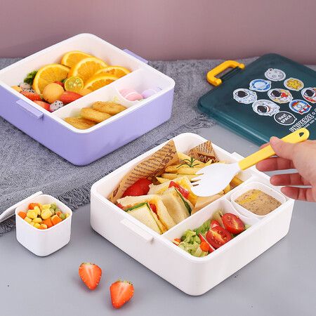 3 Compartments Style Kids Lunch Box BPAFree Col.Pur