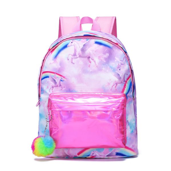 Unicorn Backpack 3D Print Anime Backpacks Travel Bookbag backpack with FUR BALL