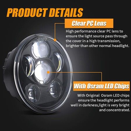 5.75 inch LED Motorcycle Headlight Compatible with Harley Davidson 883 Sportster Iron Dyna Street Bob Headlamp -Black