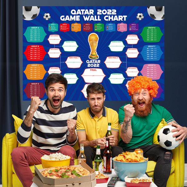 AU EXCLUSIVE Qatar 2022 Football Tournament Wall Chart Poster Soccer Schedule Calendar Bar Party Decorations