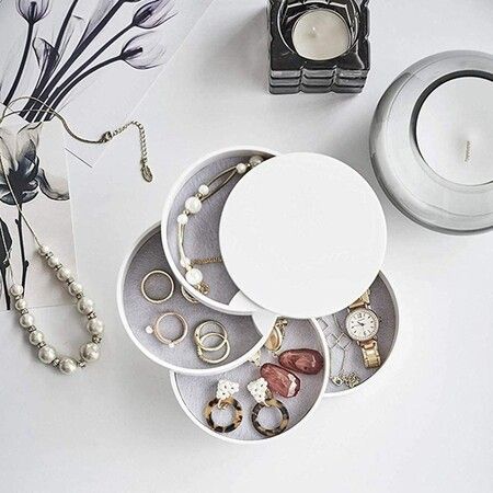 Multifunctional Round Four Layers Jewelry Storage Box Organizer with Lid Necklace Storage Box