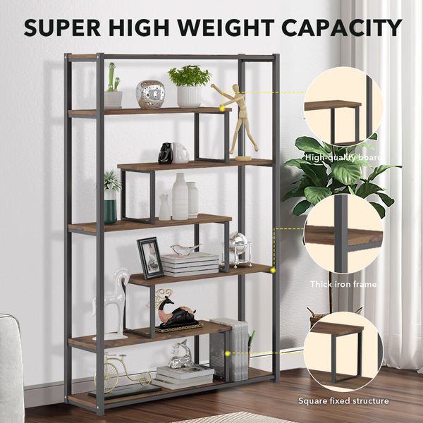 LUXSUITE 7-tier Bookshelf Bookcase Storage Display Rack Freestanding Organizer for Living Room Bedroom Home Office Furniture