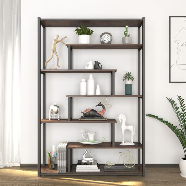 LUXSUITE 7-tier Bookshelf Bookcase Storage Display Rack Freestanding Organizer for Living Room Bedroom Home Office Furniture