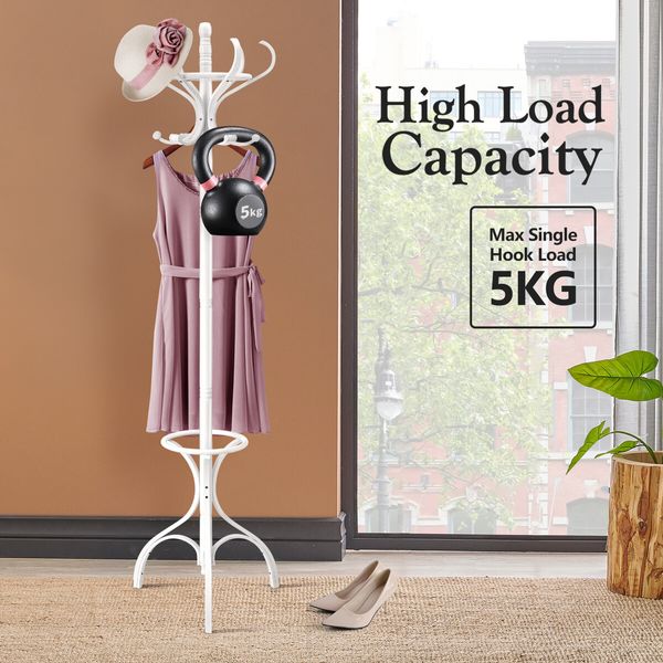 Tree Style Wooden Clothing Rack Coat Stand Hat Bag Garment Hanger Umbrella Holder 12 Hooks – Walnut