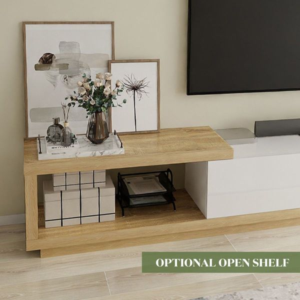 Extendable TV Stand Unit Storage Cabinet Entertainment Centre Console Table Bench 190 To 260cm 3 Drawers Oak and White