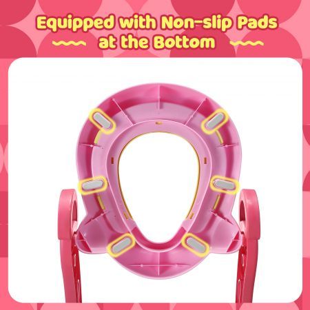 Potty Training Seat Kid Toilet Trainer Step Chair Stool Ladder Height Adjustable Foldable Armrests Nonslip Pads Splash Guard