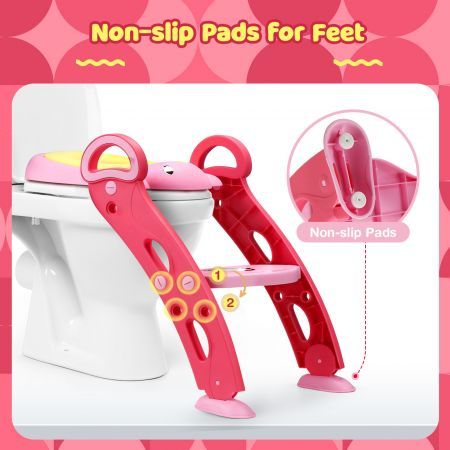 Potty Training Seat Kid Toilet Trainer Step Chair Stool Ladder Height Adjustable Foldable Armrests Nonslip Pads Splash Guard