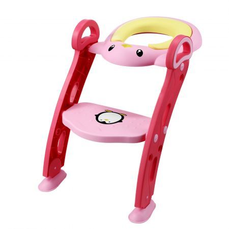 Potty Training Seat Kid Toilet Trainer Step Chair Stool Ladder Height Adjustable Foldable Armrests Nonslip Pads Splash Guard