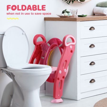 Potty Training Seat Kid Toilet Trainer Step Chair Stool Ladder Height Adjustable Foldable Armrests Nonslip Pads Splash Guard