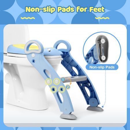 Potty Training Seat Kid Toilet Trainer Step Chair Stool Ladder Foldable Height Adjustable Armrests Nonslip Pads Splash Guard 