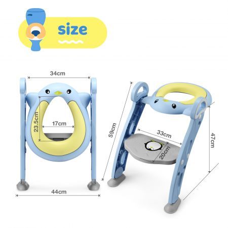 Potty Training Seat Kid Toilet Trainer Step Chair Stool Ladder Foldable Height Adjustable Armrests Nonslip Pads Splash Guard 