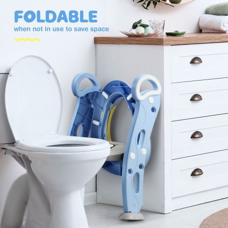 Potty Training Seat Kid Toilet Trainer Step Chair Stool Ladder Foldable Height Adjustable Armrests Nonslip Pads Splash Guard 