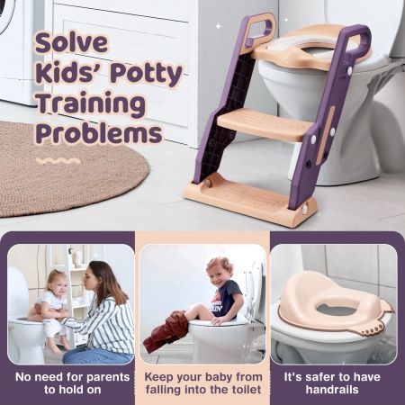 Potty Training Seat Trainer Kids Toilet Step Chair Stool Ladder Height Adjustable Foldable Handles Nonslip Pads Splash Guard