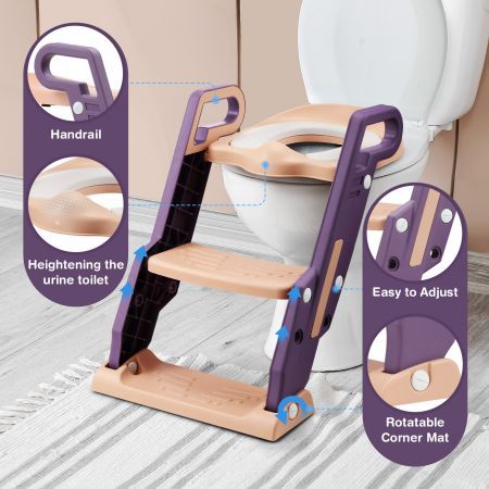 Potty Training Seat Trainer Kids Toilet Step Chair Stool Ladder Height Adjustable Foldable Handles Nonslip Pads Splash Guard