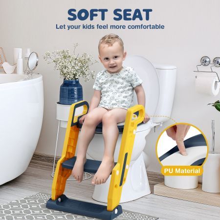 Potty Training Seat Kids Toilet Chair Trainer Ladder Step Stool Foldable Height Adjustable Handles Nonslip Pads Splash Guard