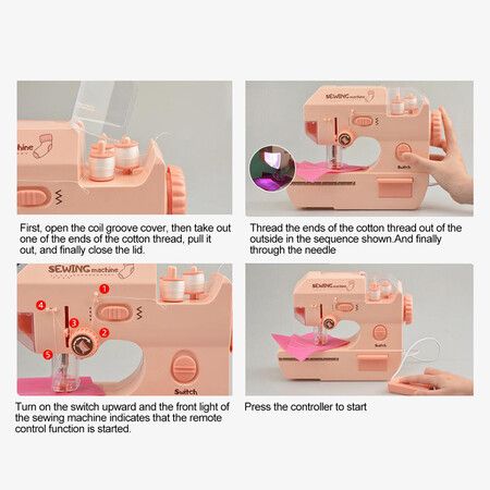 Sewing Machine Toy Sewing Kit for children from 8 to 12 years old Interesting Educational Toy Suitable for Kid And Beginners Travel Gift Color Pink