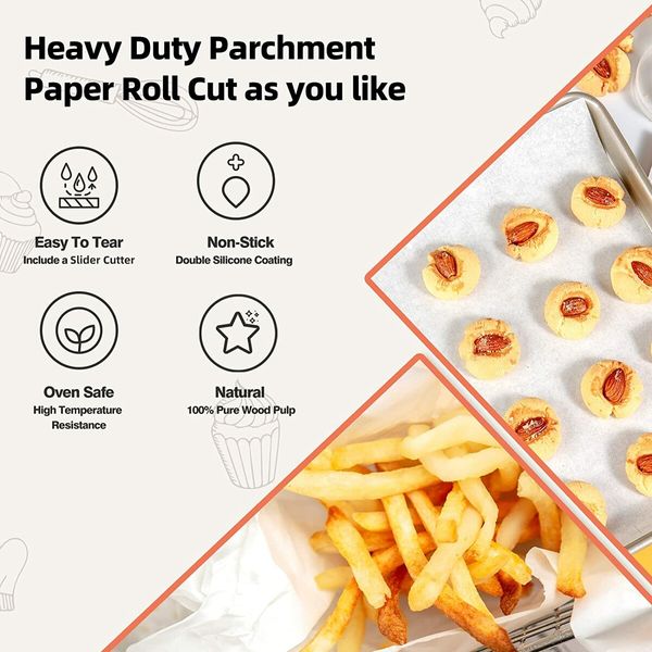 Width30CM Length20M Heavy Duty Parchment Baking Paper Roll for Bread, Cookies, Air Fryer, Steaming, Grilling