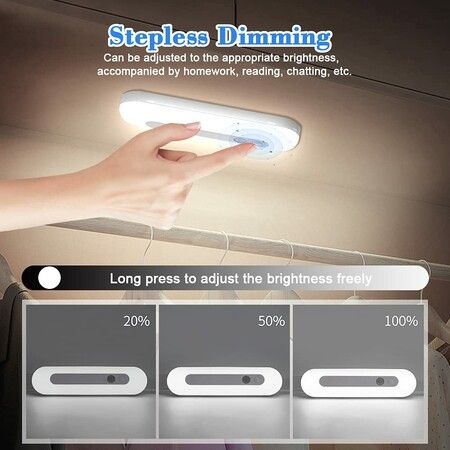 2x 18cm LED Wireless Under Cabinet Lights Rechargeable Magnetic Night Light Bar for Cabinet,Wardrobe,Kitchen,Hallway COL White