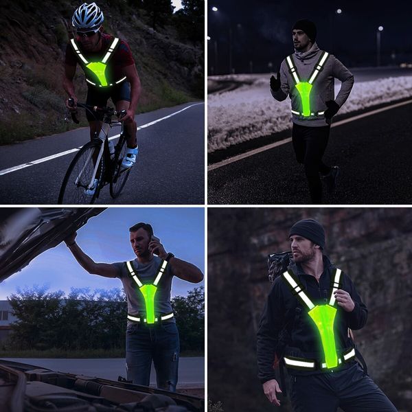 LED Reflective Vest Running Gear USB Rechargeable LED Light Up Vest High Visibility with Adjustable Waist