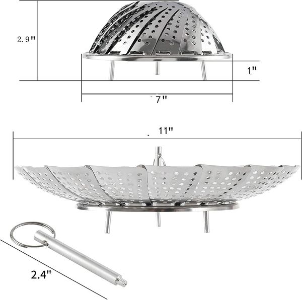 Vegetable Steamer Basket,Premium Stainless Steel Veggie Steamer Basket - Folding Expandable Steamers to Fits Various Size Pot (Large (7" to 11"))