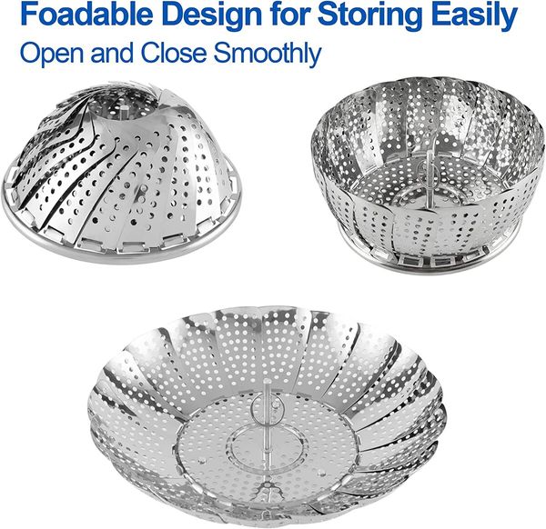 Vegetable Steamer Basket,Premium Stainless Steel Veggie Steamer Basket - Folding Expandable Steamers to Fits Various Size Pot (Large (7" to 11"))