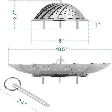 Vegetable Steamer Basket,Premium Stainless Steel Veggie Steamer Basket - Folding Expandable Steamers to Fits Various Size Pot (Medium (6.1" to 10.5"))