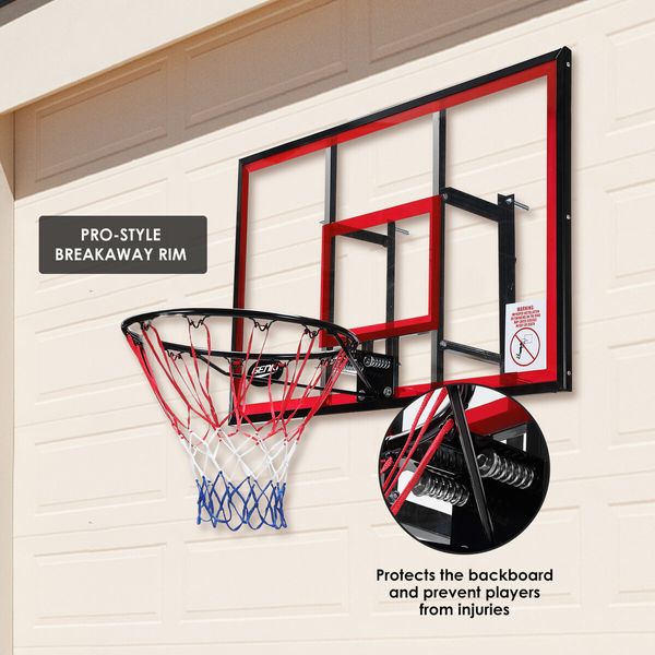 Indoor Basketball Hoop Wall Mounted Backboard Ring System Set Net Door Goals Rim Standard No.7 Balls 110 x 70cm