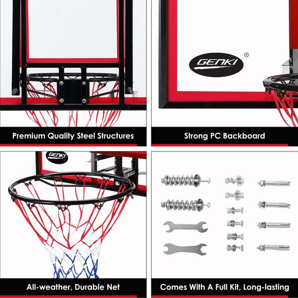 Indoor Basketball Hoop Wall Mounted Backboard Ring System Set Net Door Goals Rim Standard No.7 Balls 110 x 70cm