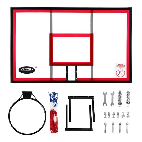 Indoor Basketball Hoop Wall Mounted Backboard Ring System Set Net Door Goals Rim Standard No.7 Balls 110 x 70cm