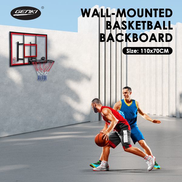 Indoor Basketball Hoop Wall Mounted Backboard Ring System Set Net Door Goals Rim Standard No.7 Balls 110 x 70cm