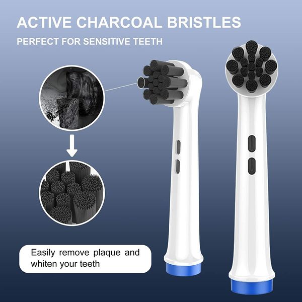 Toothbrush Heads for Oral B,8 Pack Electric Toothbrush Replacement Heads Active Charcoal Bristles Replacement Toothbrush Heads for Deep Cleaning and Oral Health