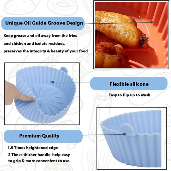 20x6cm Air Fryer Silicone Pot,Reusable Non-stick Air Fryer Silicone Liners,Air Fryer Basket Accessories (Blue)